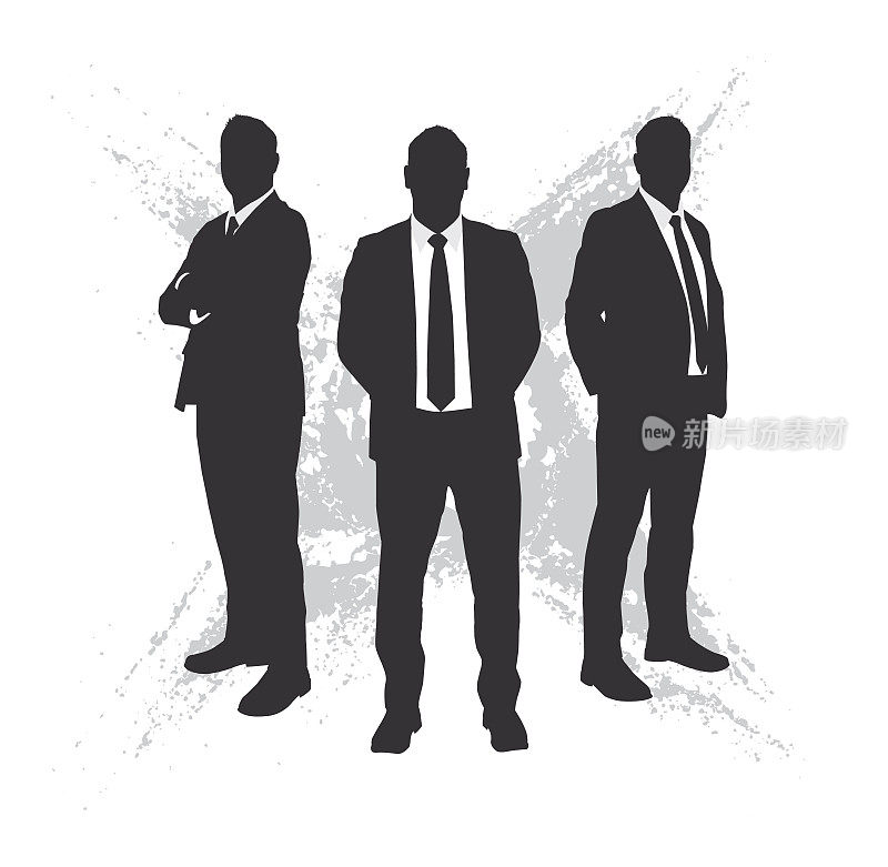 Three Businessmen Sihouettes with Grungy Background